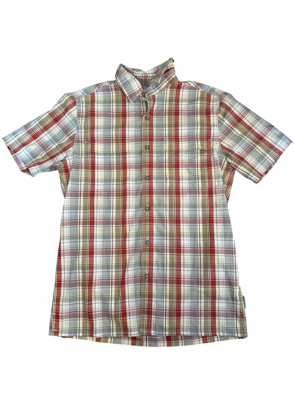 Men's Short Sleeve Light weight Plaid Button-Up Shirt Fall Colors M